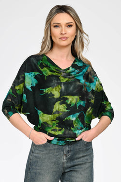 Bluză cu imprimeu abstract verde dama flad Natalee Fashion