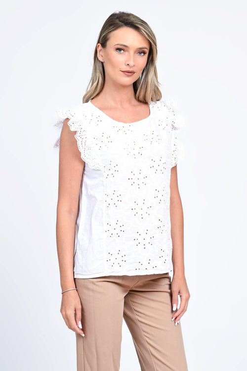 Bluza damă albă brodată cu volane Sofia Natalee Fashion