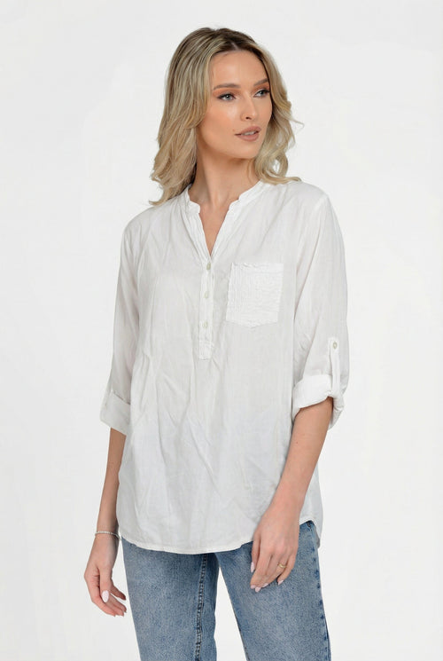 Bluză damă albă casual cu buzunar dantelă Elena Natalee
