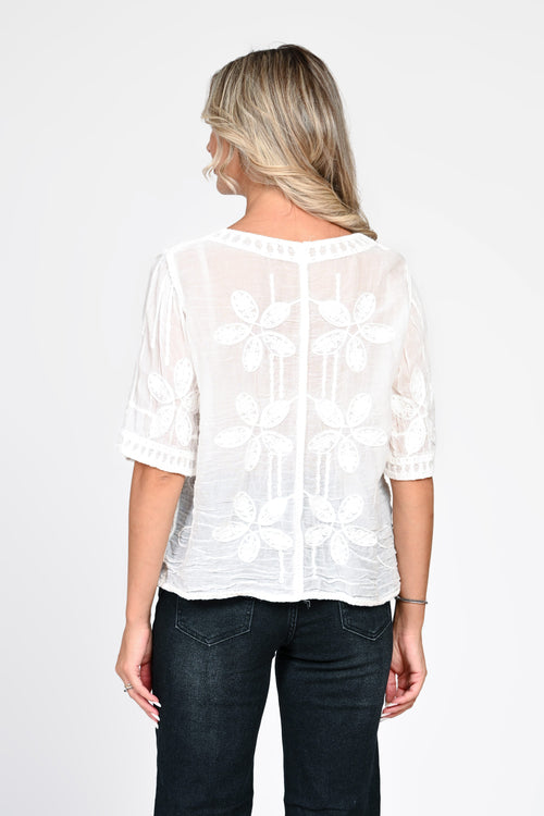 Bluză damă albă cu broderie florală Iris Natalee