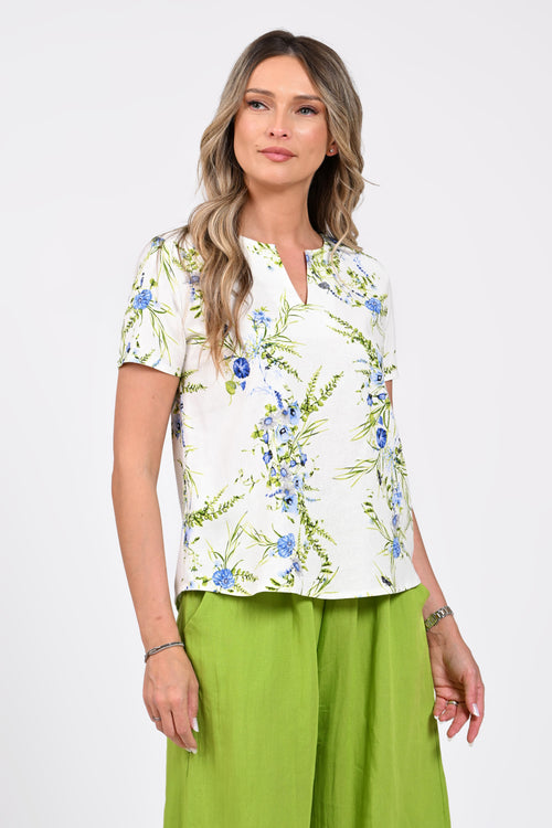 Bluză damă albă cu imprimeu floral albastru – Serena Natalee