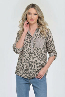 Bluză damă animal print bej Sahara Natalee