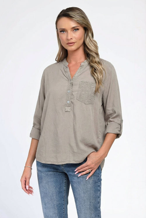 Bluză damă bej taupe casual Maya Natalee