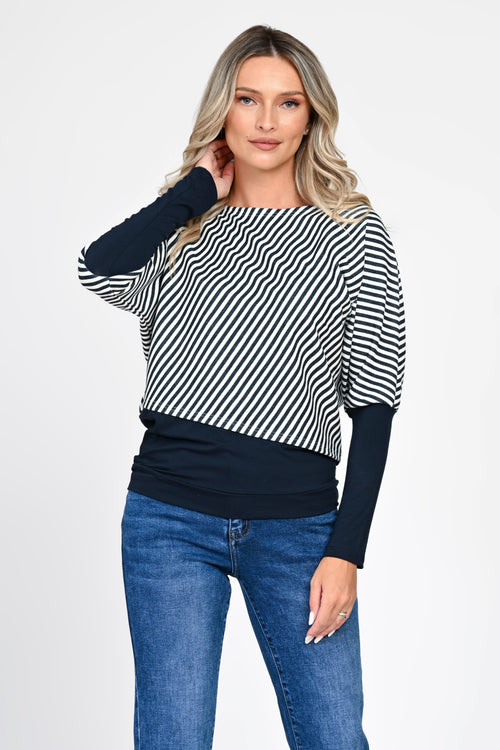 Bluză damă bleumarin cu dungi albe Serena Natalee Fashion