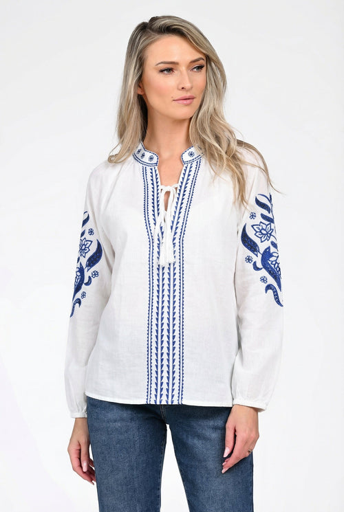 Bluză damă brodată albastru Elena Natalee Fashion