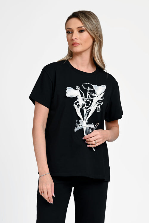 Bluză damă casual Bianca neagră cu imprimeu floral Natalee