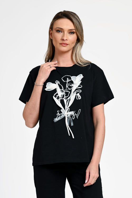 Bluză damă casual Bianca neagră cu imprimeu floral Natalee