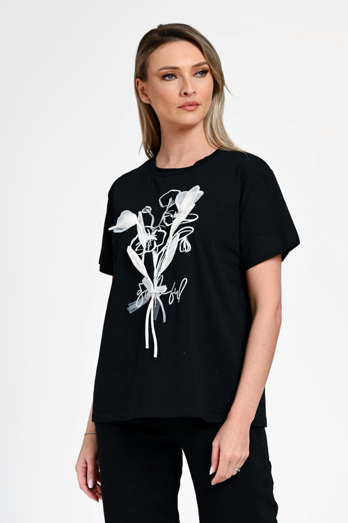 Bluză damă casual Bianca neagră cu imprimeu floral Natalee