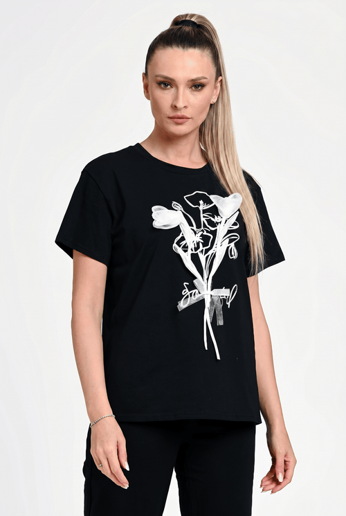 Bluză damă casual Bianca neagră cu imprimeu floral Natalee