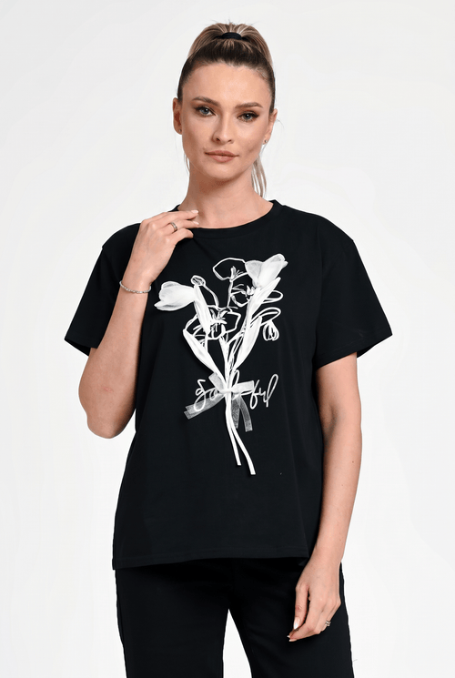 Bluză damă casual Bianca neagră cu imprimeu floral Natalee