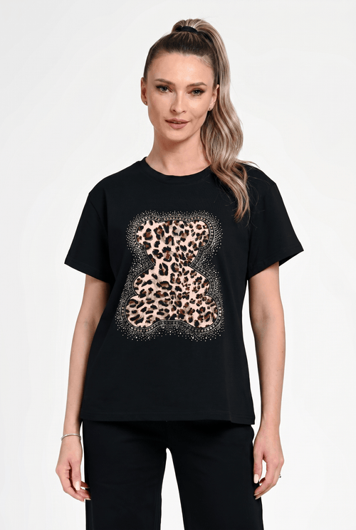 Bluză damă casual Daria neagră cu imprimeu usulet Natalee