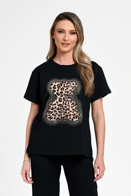 Bluză damă casual Daria neagră cu imprimeu usulet Natalee