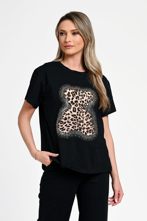 Bluză damă casual Daria neagră cu imprimeu usulet Natalee