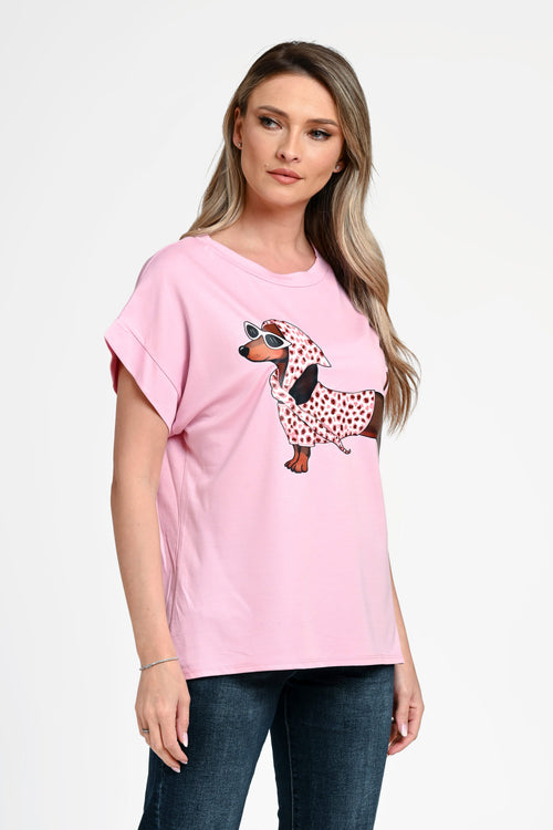 Bluză damă casual Mara roz cu imprimeu cățel Natalee