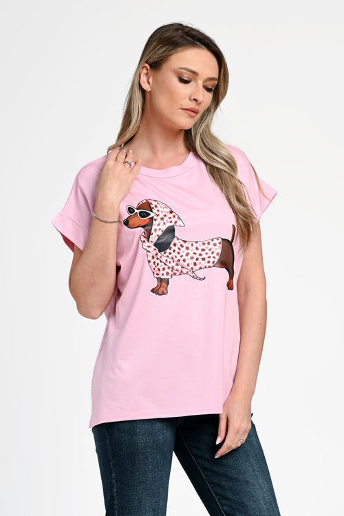 Bluză damă casual Mara roz cu imprimeu cățel Natalee