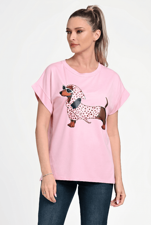 Bluză damă casual Mara roz cu imprimeu cățel Natalee
