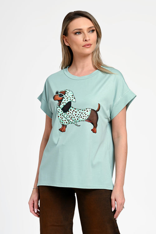 Bluză damă casual Mara verde mentă cu imprimeu cățel Natalee