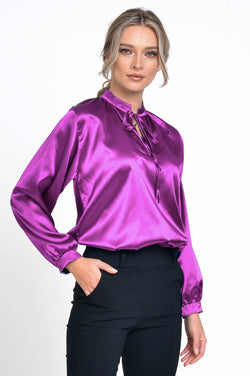 Natalee Fashion Bluză Bluza dama casual satin ciclam Hortensia