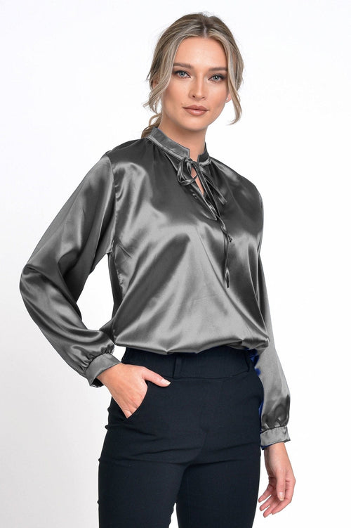 Natalee Fashion Bluză Bluza dama casual satin gri Hanelore