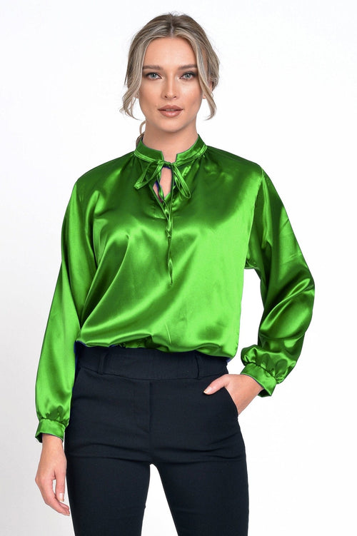 Natalee Fashion Bluză Bluza dama casual satin verde Hortenzia