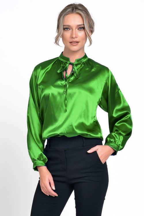 Natalee Fashion Bluză Bluza dama casual satin verde Hortenzia