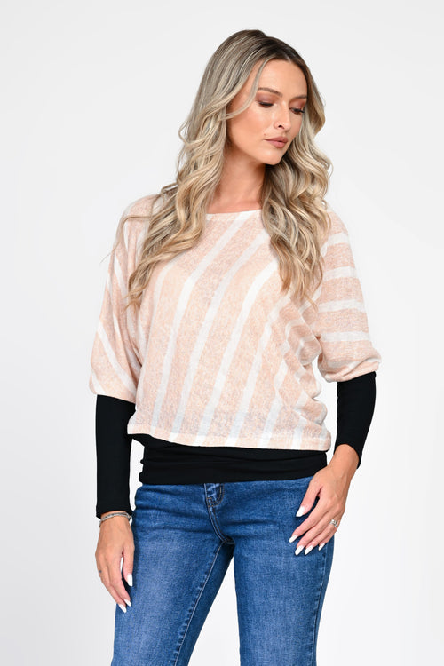 Bluză damă crem-bej cu efect suprapus Serena Natalee Fashion