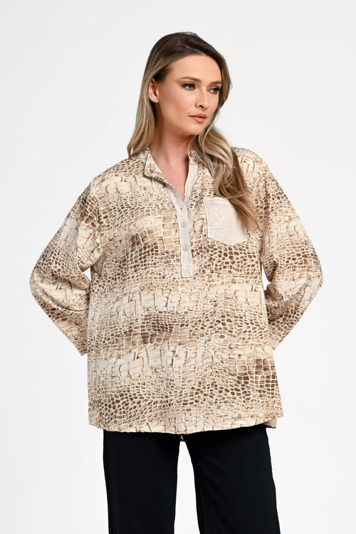 Bluză damă cu imprimeu animal print bej Savanna Beige Natalee Fashion