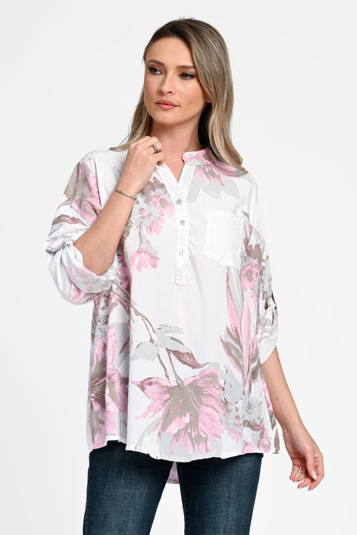 Bluză damă cu imprimeu floral delicat în tonuri de roz Elise Natalee Fashion