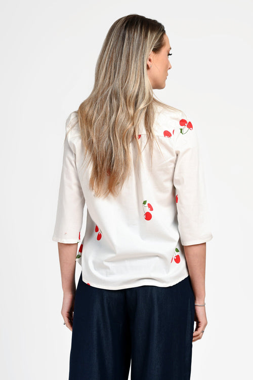 Bluză damă din bumbac cu imprimeu cireșe. Cristina Natalee Fashion