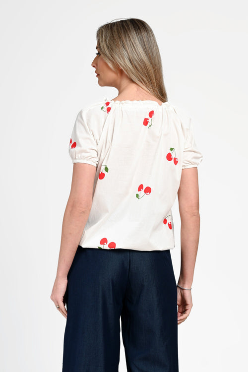 Bluză damă din bumbac cu imprimeu cireșe Ioana Natalee Fashion