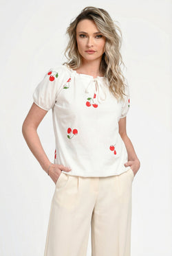 Bluză damă din bumbac cu imprimeu cireșe Ioana Natalee Fashion