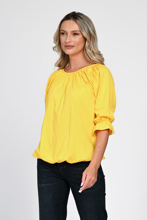 Bluză damă din bumbac cu mâneci bufante Celine L / galben Natalee