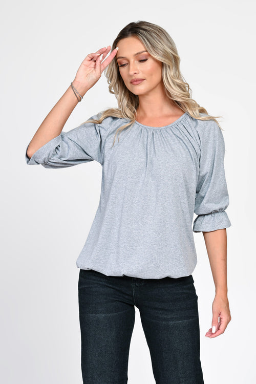 Bluză damă din bumbac cu mâneci bufante Celine S / gri Natalee Fashion