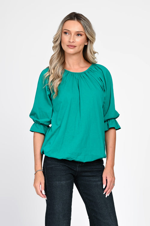 Bluză damă din bumbac cu mâneci bufante Celine S / verde Natalee Fashion