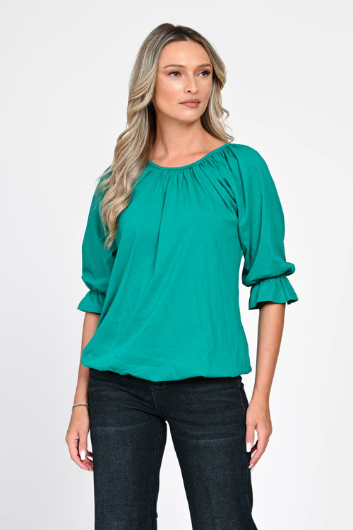 Bluză damă din bumbac cu mâneci bufante Celine XL / verde Natalee Fashion
