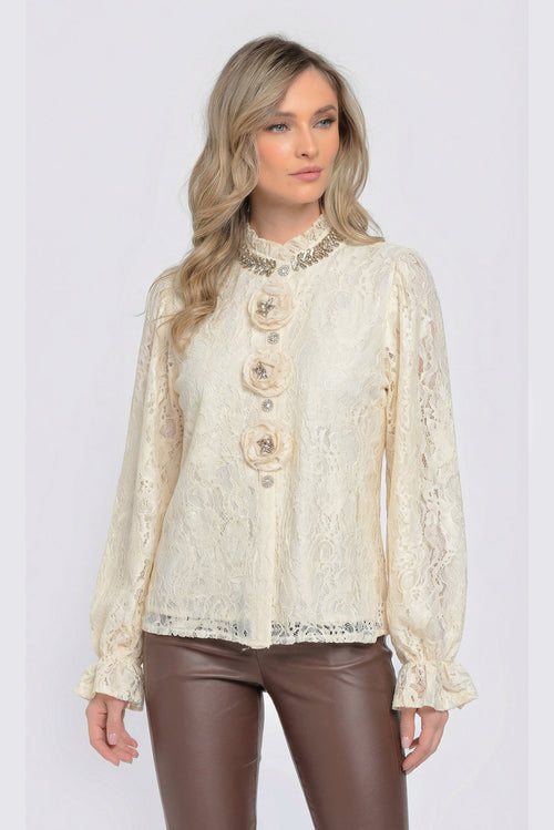 Bluză damă din dantelă crem Isabella Natalee