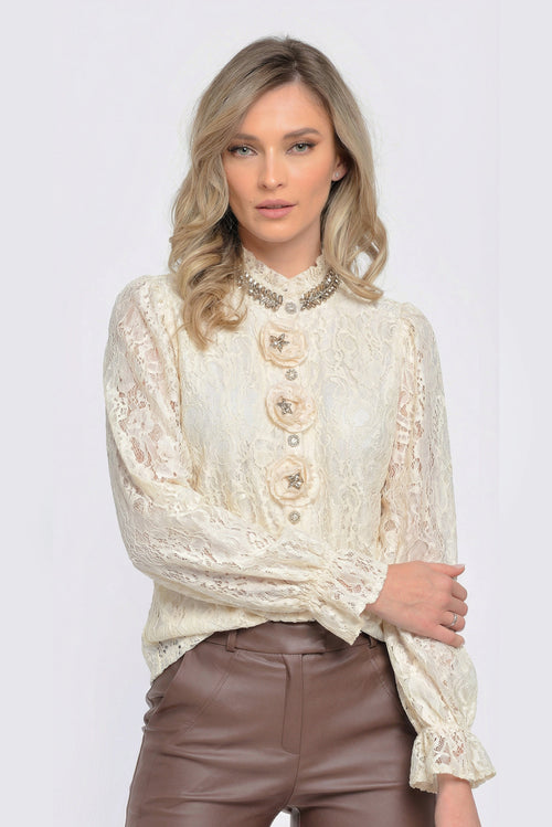Bluză damă din dantelă crem Isabella Natalee