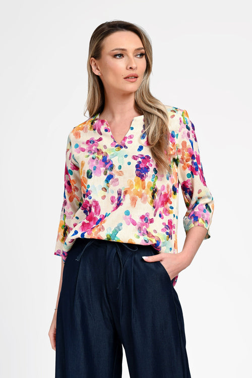 Bluză damă din in cu viscoză cu imprimeu colorat Monica Natalee
