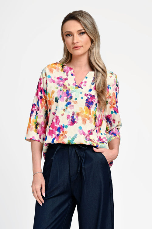 Bluză damă din in cu viscoză cu imprimeu colorat Monica Natalee