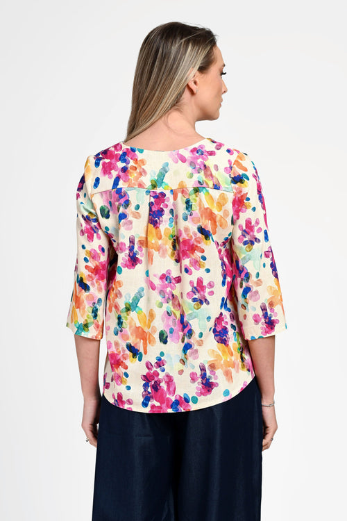 Bluză damă din in cu viscoză cu imprimeu colorat Monica Natalee