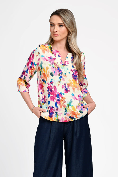 Bluză damă din in cu viscoză cu imprimeu colorat Monica Natalee