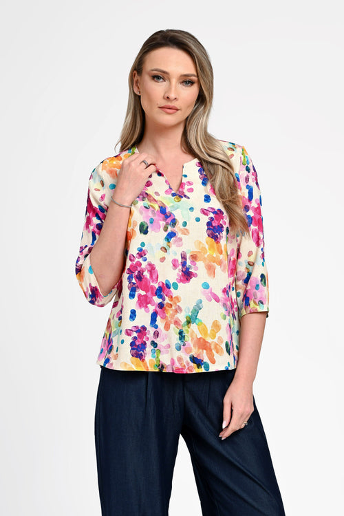 Bluză damă din in cu viscoză cu imprimeu colorat Monica Natalee