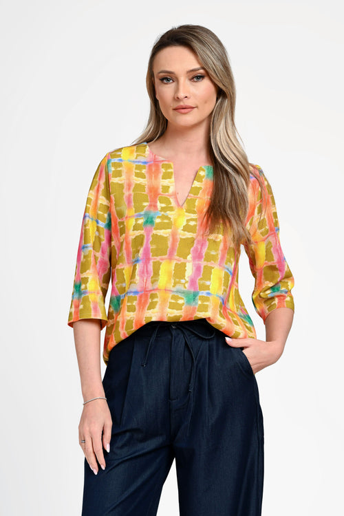 Bluză damă din in cu viscoză cu imprimeu floral galben Simona Natalee Fashion
