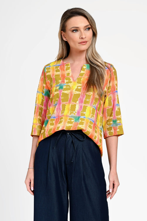 Bluză damă din in cu viscoză cu imprimeu floral galben Simona Natalee Fashion