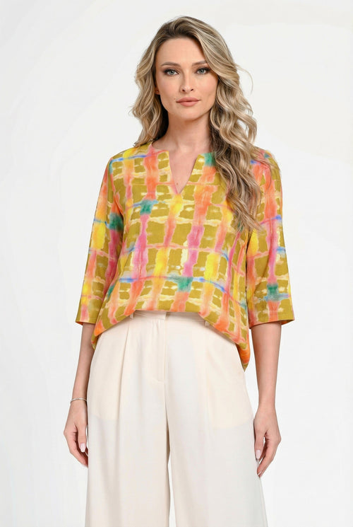 Bluză damă din in cu viscoză cu imprimeu floral galben Simona Natalee Fashion