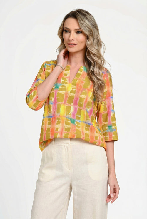 Bluză damă din in cu viscoză cu imprimeu floral galben Simona Natalee Fashion