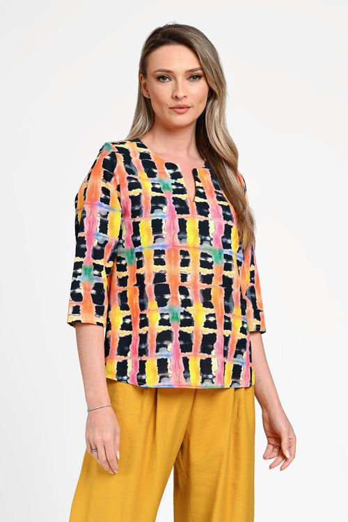 Bluză damă din in cu viscoză cu imprimeu geometric Andra Natalee Fashion