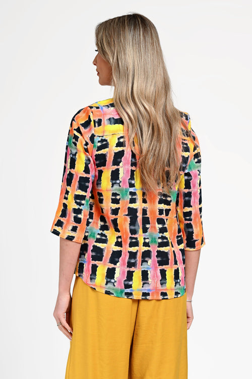 Bluză damă din in cu viscoză cu imprimeu geometric Andra Natalee Fashion