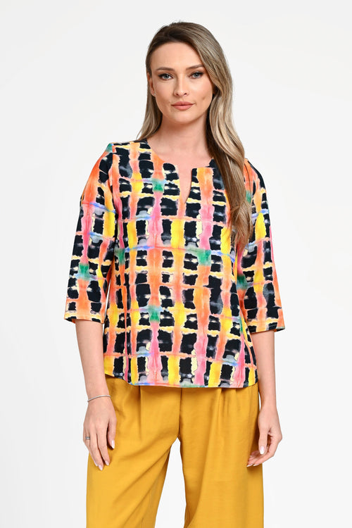 Bluză damă din in cu viscoză cu imprimeu geometric Andra Natalee Fashion