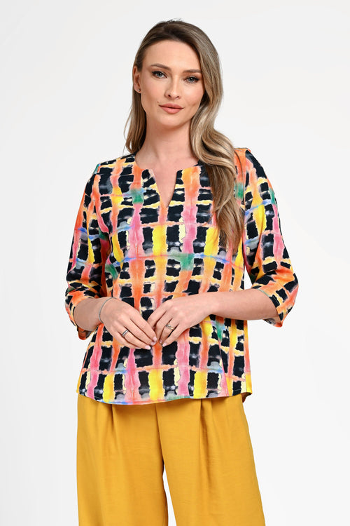 Bluză damă din in cu viscoză cu imprimeu geometric Andra Natalee Fashion